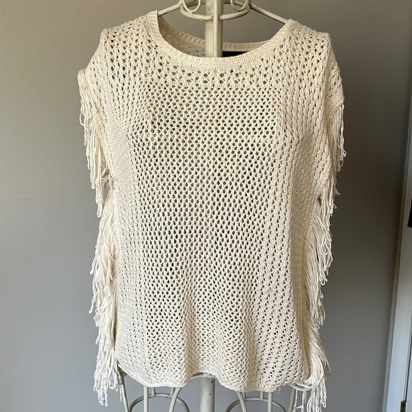Elegant Cream Fringe Knit Blouse - Picture 1 of 3